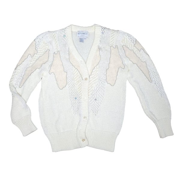 vintage 90s beaded sequin angora lambswool blend chunky knit cardigan sweater S - Picture 9 of 9
